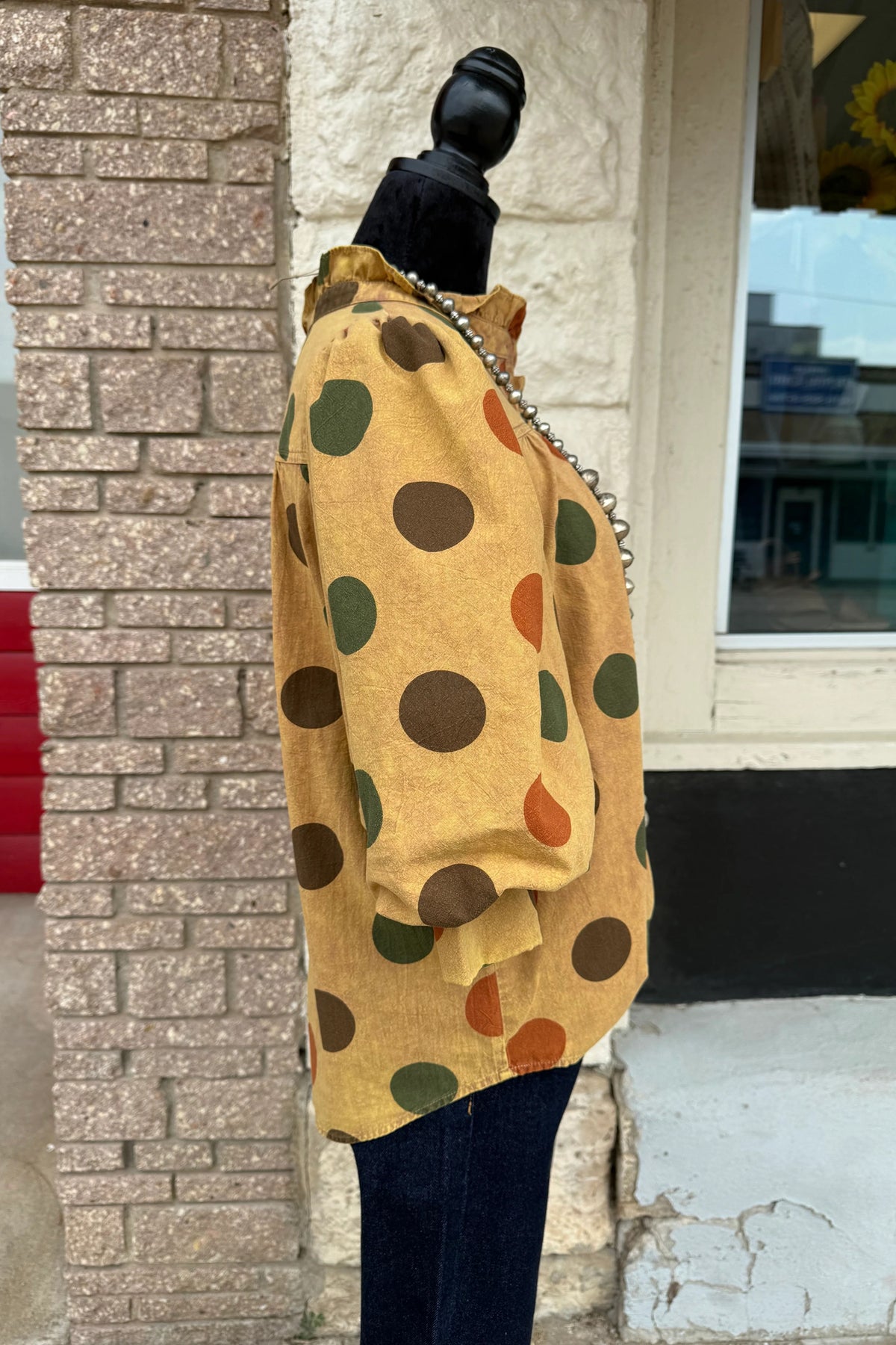 Polka Dot Puff Sleeve V Neck Blouse